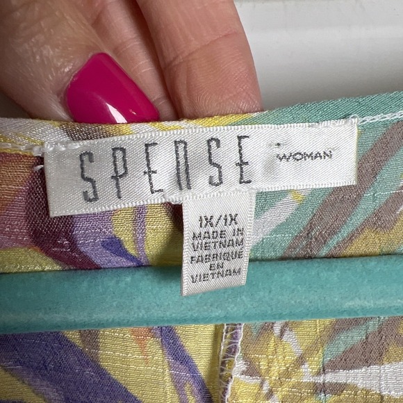 Spense Tropical Print Split Flare Sleeve V-Neck Asymmetrical Top Women's Size 1X - Picture 2 of 8